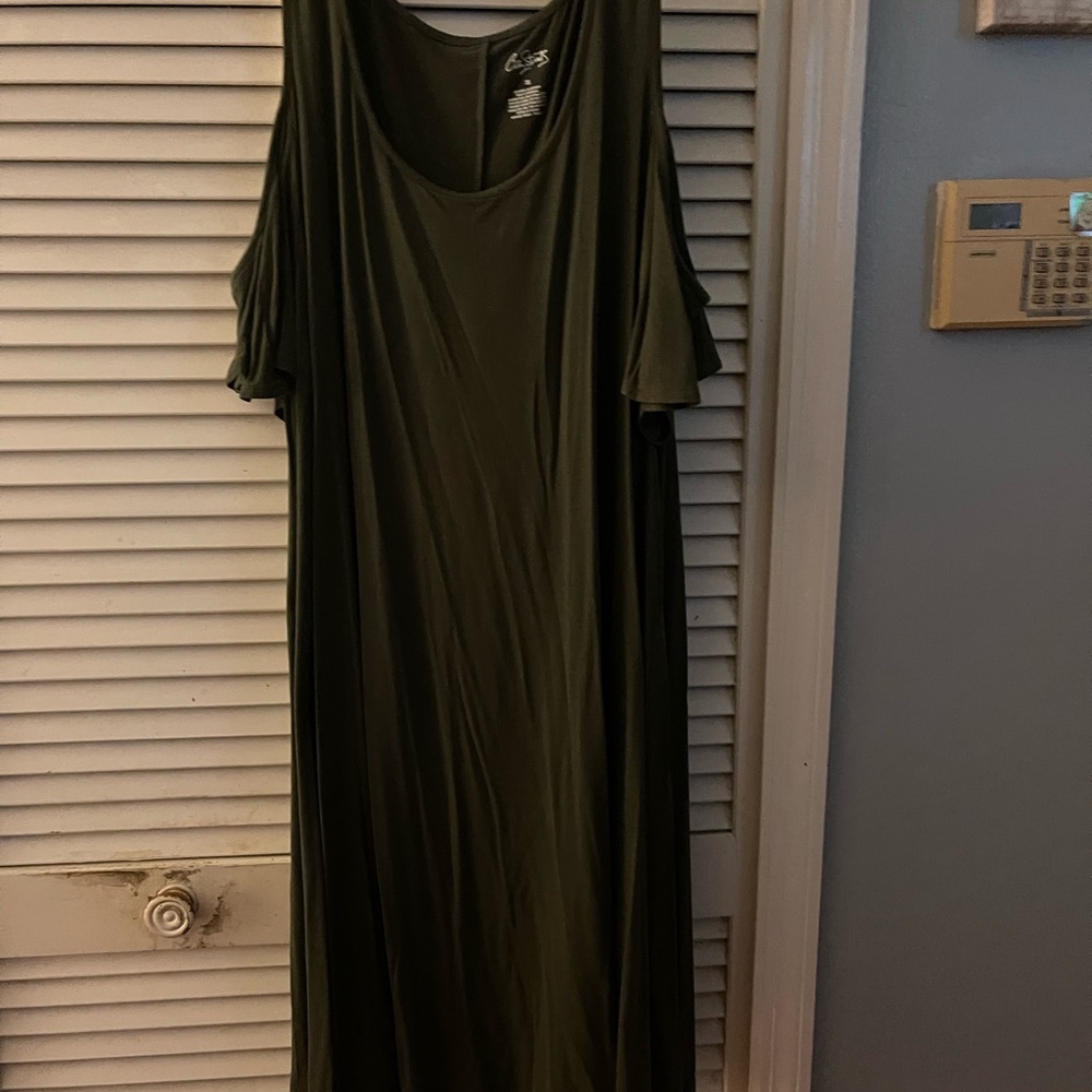 Elegant Olive Green Cold Shoulder Dress